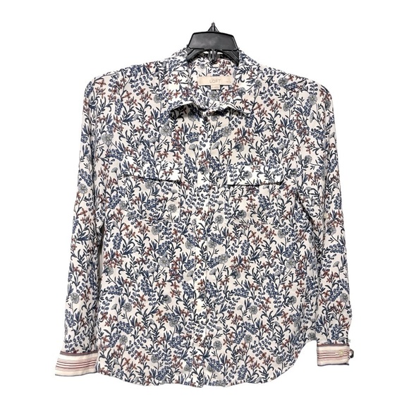 Ann Taylor Loft White  Floral Long Sleeve Top - Picture 2 of 12